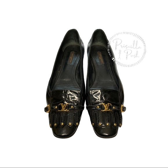 Louis Vuitton Black Patent Leather Buckle Flats – Priscilla Posh