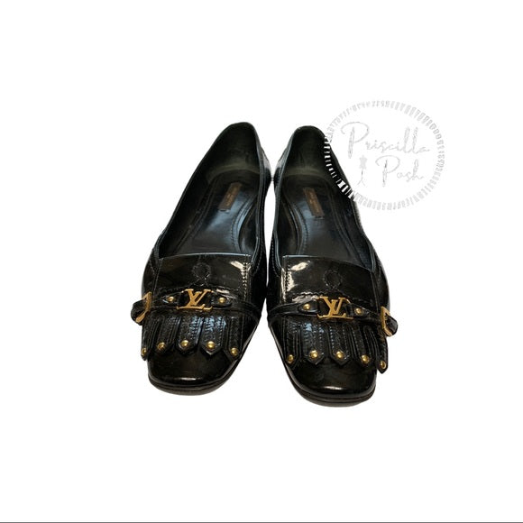 Louis Vuitton Black Patent Leather Buckle Flats