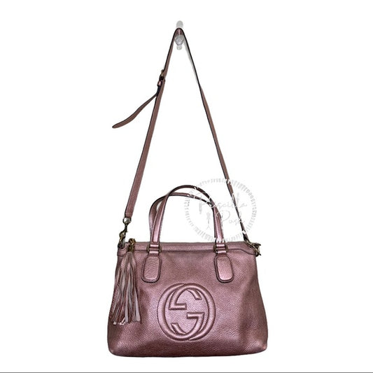 Gucci Metallic Calfskin Medium Soho Tote Bag Pink
