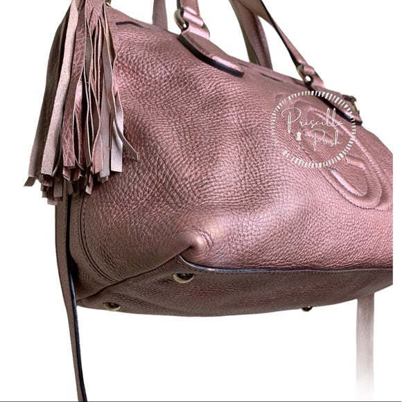 Gucci Metallic Calfskin Medium Soho Tote Bag Pink