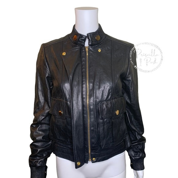 TORY BURCH Leather Richard Bomber Jacket Black