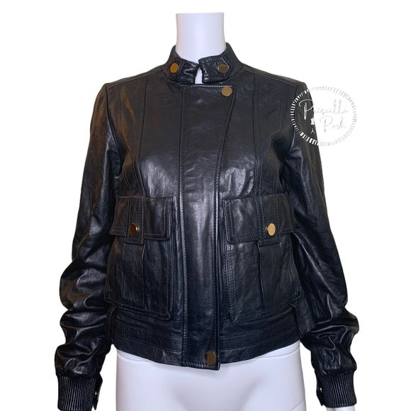 TORY BURCH Leather Richard Bomber Jacket Black