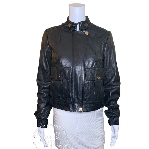 TORY BURCH Leather Richard Bomber Jacket Black