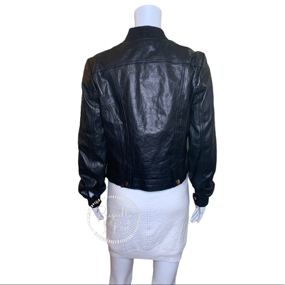 TORY BURCH Leather Richard Bomber Jacket Black