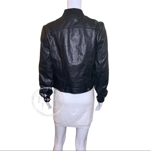 TORY BURCH Leather Richard Bomber Jacket Black