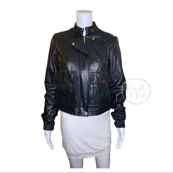 TORY BURCH Leather Richard Bomber Jacket Black