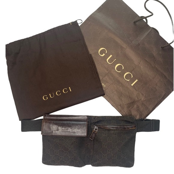 Gucci Brown Canvas Fanny Pack Belt Bag Waist Bag