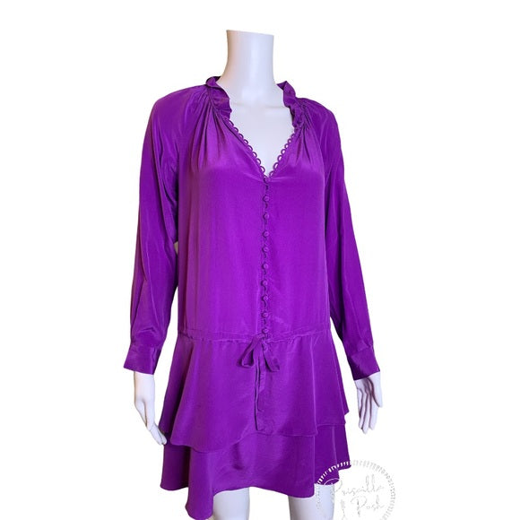 Rebecca Taylor 100% Silk Long Sleeve Ruffle Dress