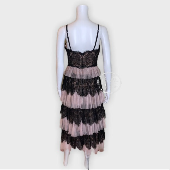 Marchesa Notte Blush Tiered Tulle Dress Lace Black