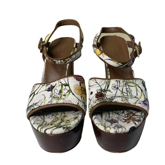 GUCCI Danielle Flora Canvas Clog Platform Sandal