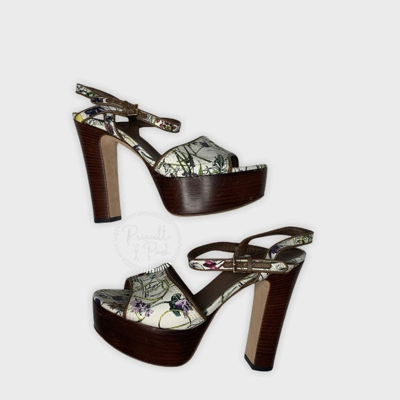 GUCCI Danielle Flora Canvas Clog Platform Sandal