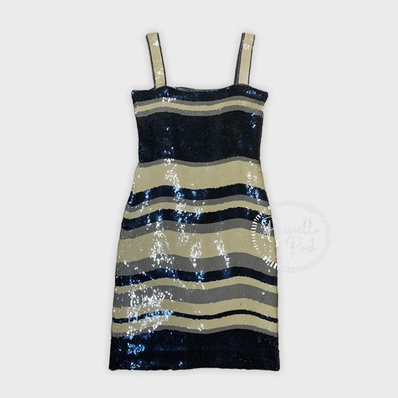 Tory Burch Runway Sequin Edna Dress Navy Cream