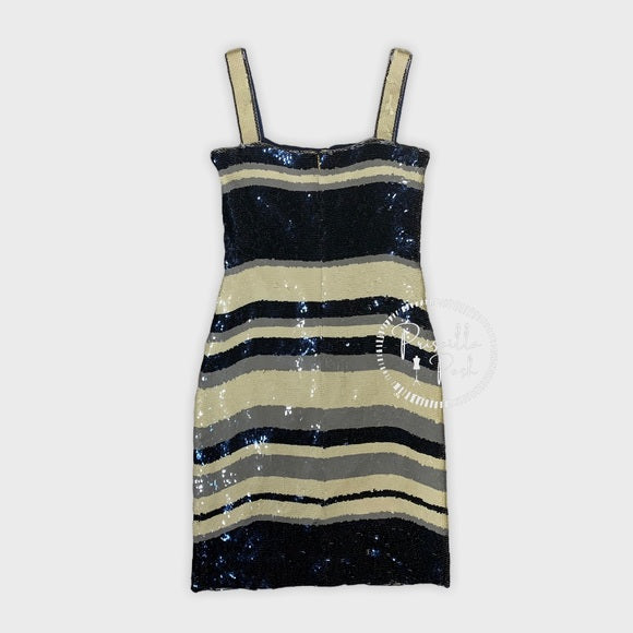 Tory Burch Runway Sequin Edna Dress Navy Cream