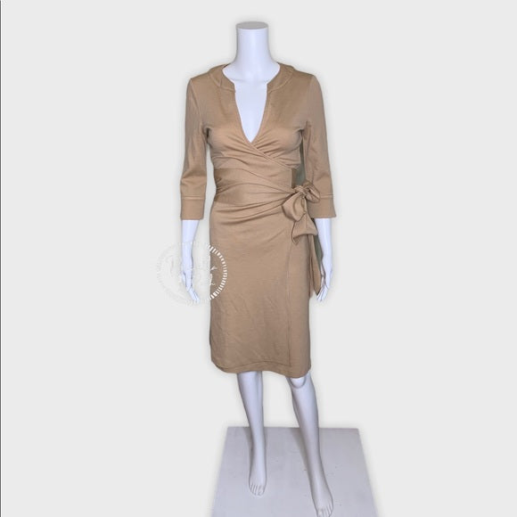 Diane Von Furstenberg Tan Khaki Wool Wrap Dress 6