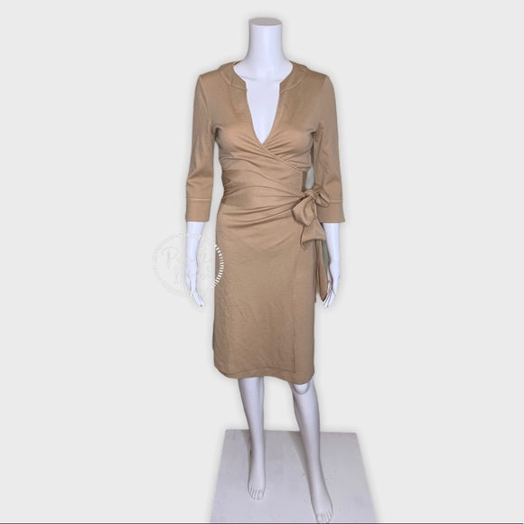 Diane Von Furstenberg Tan Khaki Wool Wrap Dress 6