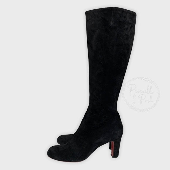 Christian Louboutin Black Suede Knee High Boots