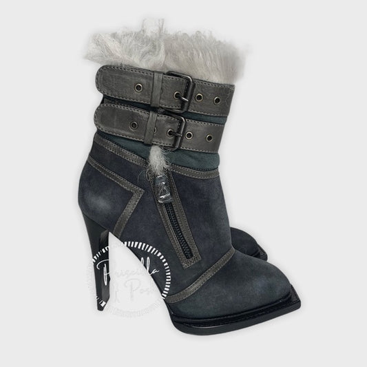 ALEXANDER MCQUEEN Leather-trimmed suede ankle boot