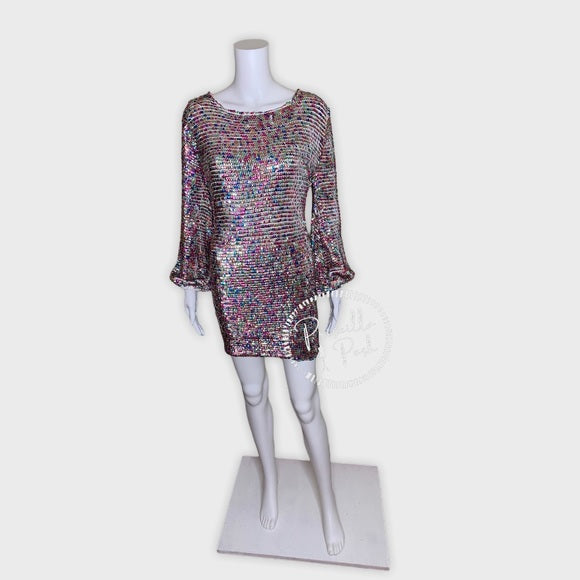NWT RETROFETE Tara Crochet Dress Rainbow Sequin