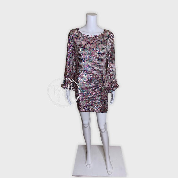 NWT RETROFETE Tara Crochet Dress Rainbow Sequin