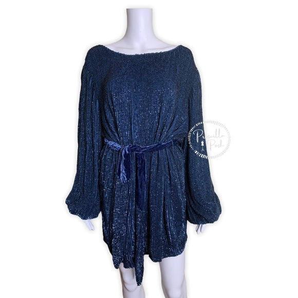 NWT Retrofete Selma Sequin Dress Navy Blue