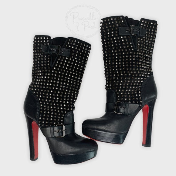 CHRISTIAN LOUBOUTIN Calf VIP Suede Marisa 140 Studded Boots