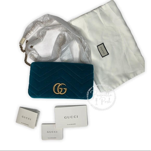 NEW GUCCI Marmont GG Velvet Mini Bag Teal