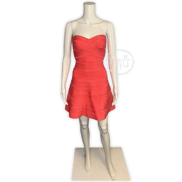 Hervé Leger Coral Akari Bandage Cocktail Dress