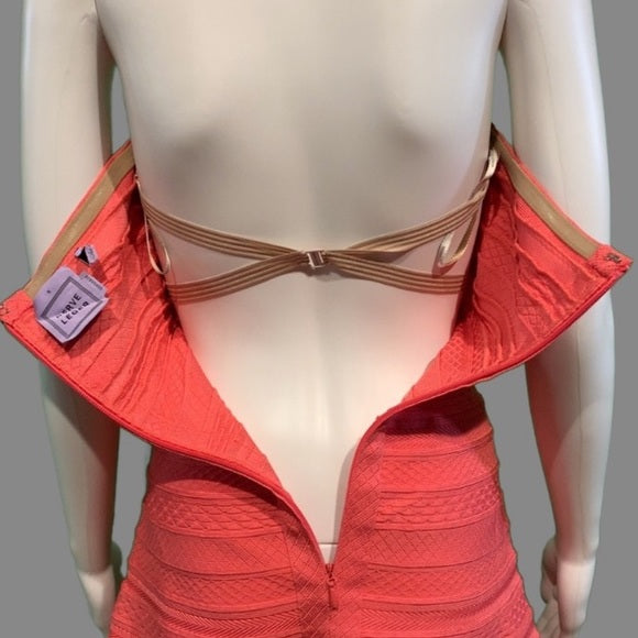 Hervé Leger Coral Akari Bandage Cocktail Dress