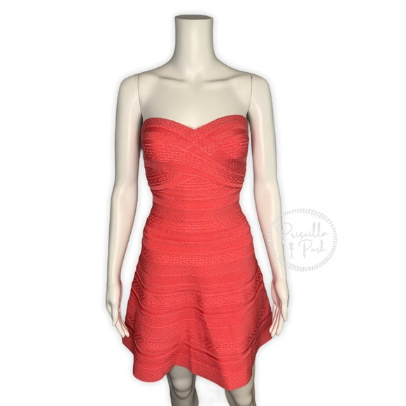 Hervé Leger Coral Akari Bandage Cocktail Dress