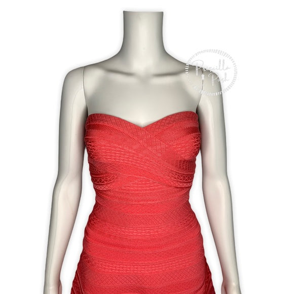 Hervé Leger Coral Akari Bandage Cocktail Dress