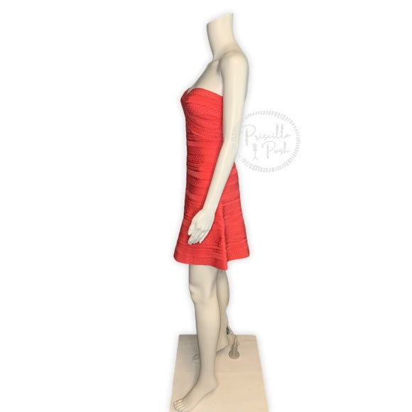 Hervé Leger Coral Akari Bandage Cocktail Dress