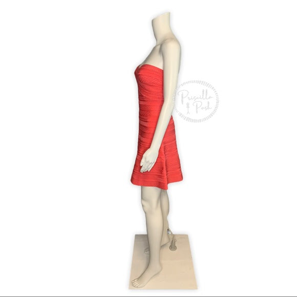 Hervé Leger Coral Akari Bandage Cocktail Dress