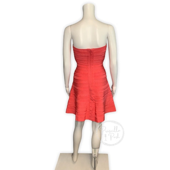 Hervé Leger Coral Akari Bandage Cocktail Dress