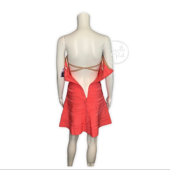 Hervé Leger Coral Akari Bandage Cocktail Dress