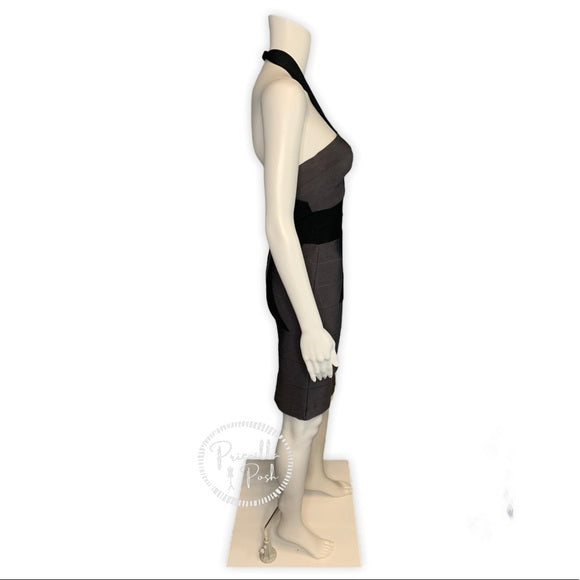 Herve Leger Black Grey Bow-Accented Bandage Dress
