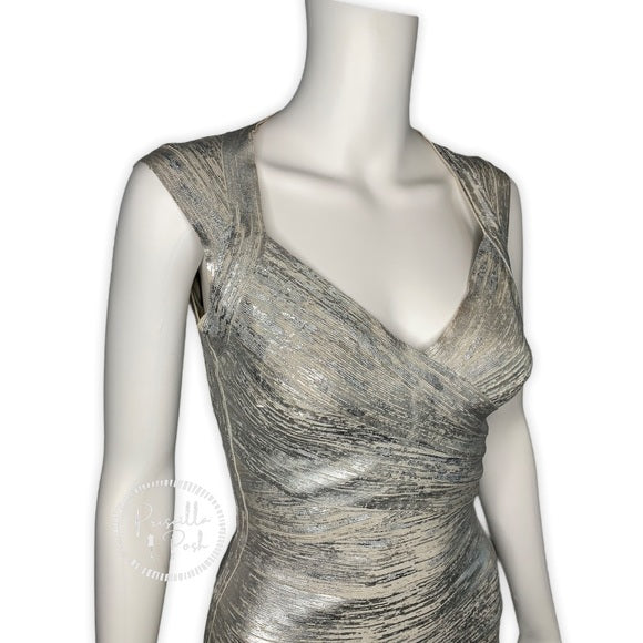 Herve Leger Breton Woodgrain Foil-Print Dress