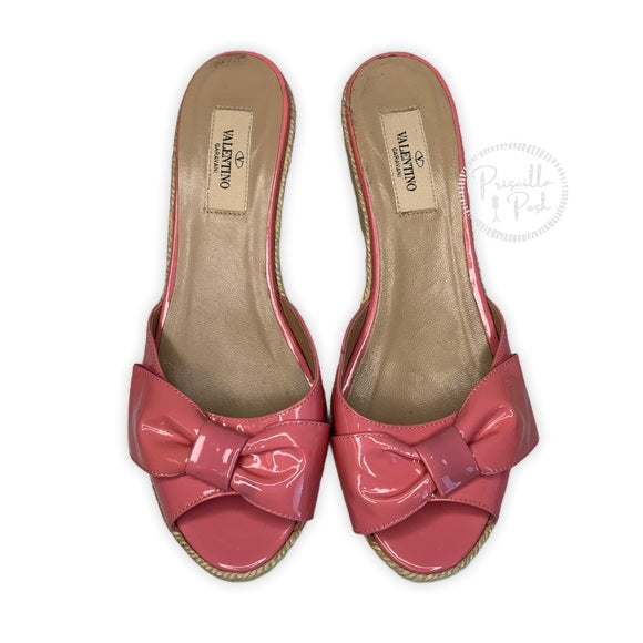 Valentino Mena Patent Bow Espadrille Wedges Pink