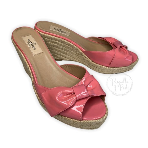 Valentino Mena Patent Bow Espadrille Wedges Pink