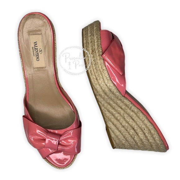 Valentino Mena Patent Bow Espadrille Wedges Pink