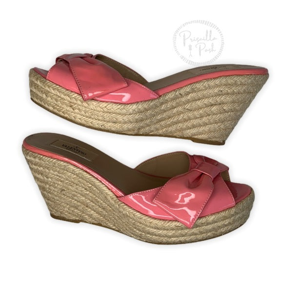 Valentino Mena Patent Bow Espadrille Wedges Pink