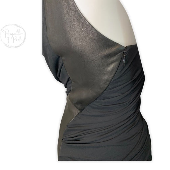 Alexander Wang Black Draped Jersey & Leather Dress