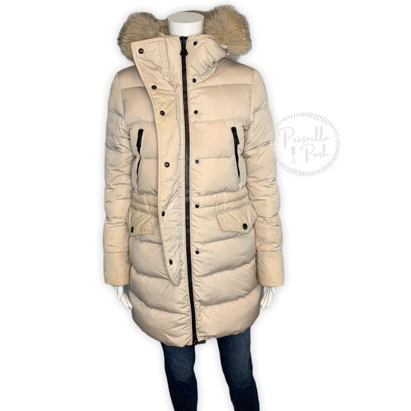 Moncler Fragonette Puffer Coat W Fur Hood In Beige