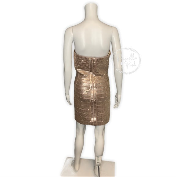 Herve Leger Nazik Sequin Bandage Dress, Bare Combo