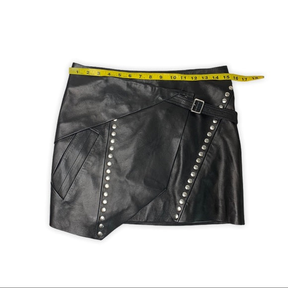 IRO Mupper wrap-effect studded leather mini skirt