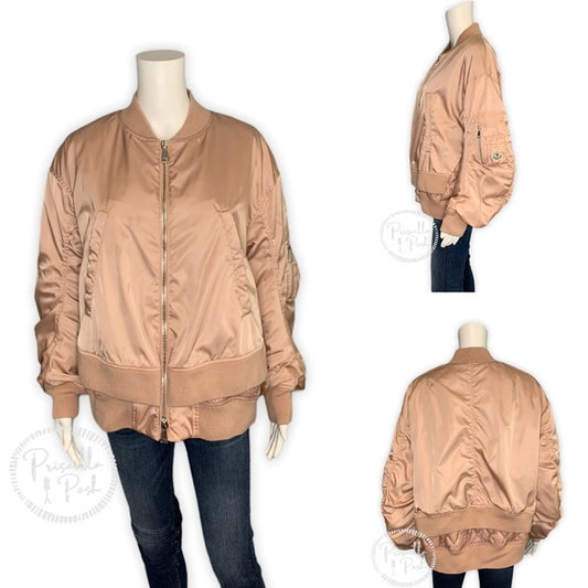 Moncler Quilted Layered Pink Down Bomber Jacket