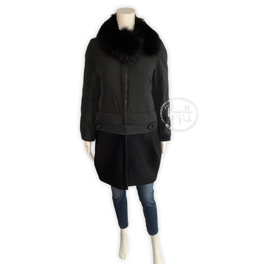 Moncler Long Black Puffer Jacket With Fur Trim