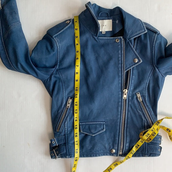 IRO Asheville blue leather cropped moto jacket