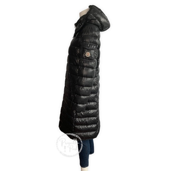 MONCLER Moka Shiny Fitted Puffer Coat with Hood