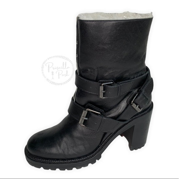 Christian Louboutin Black Leather Shearling Lined Boots