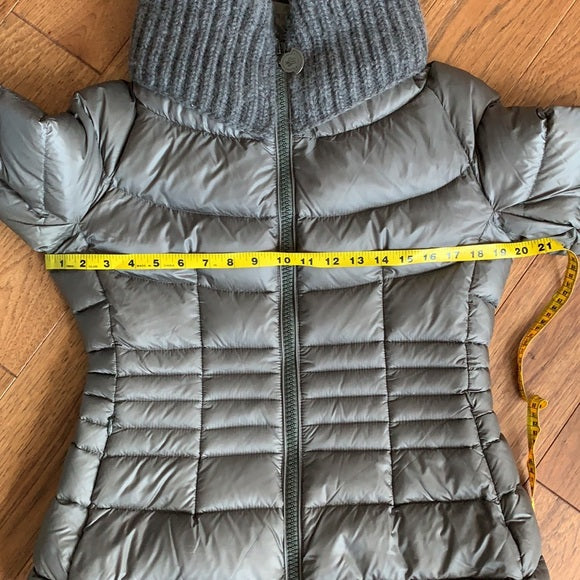 Moncler Grey Puffer Jacket Knit Collar Puffer Coat